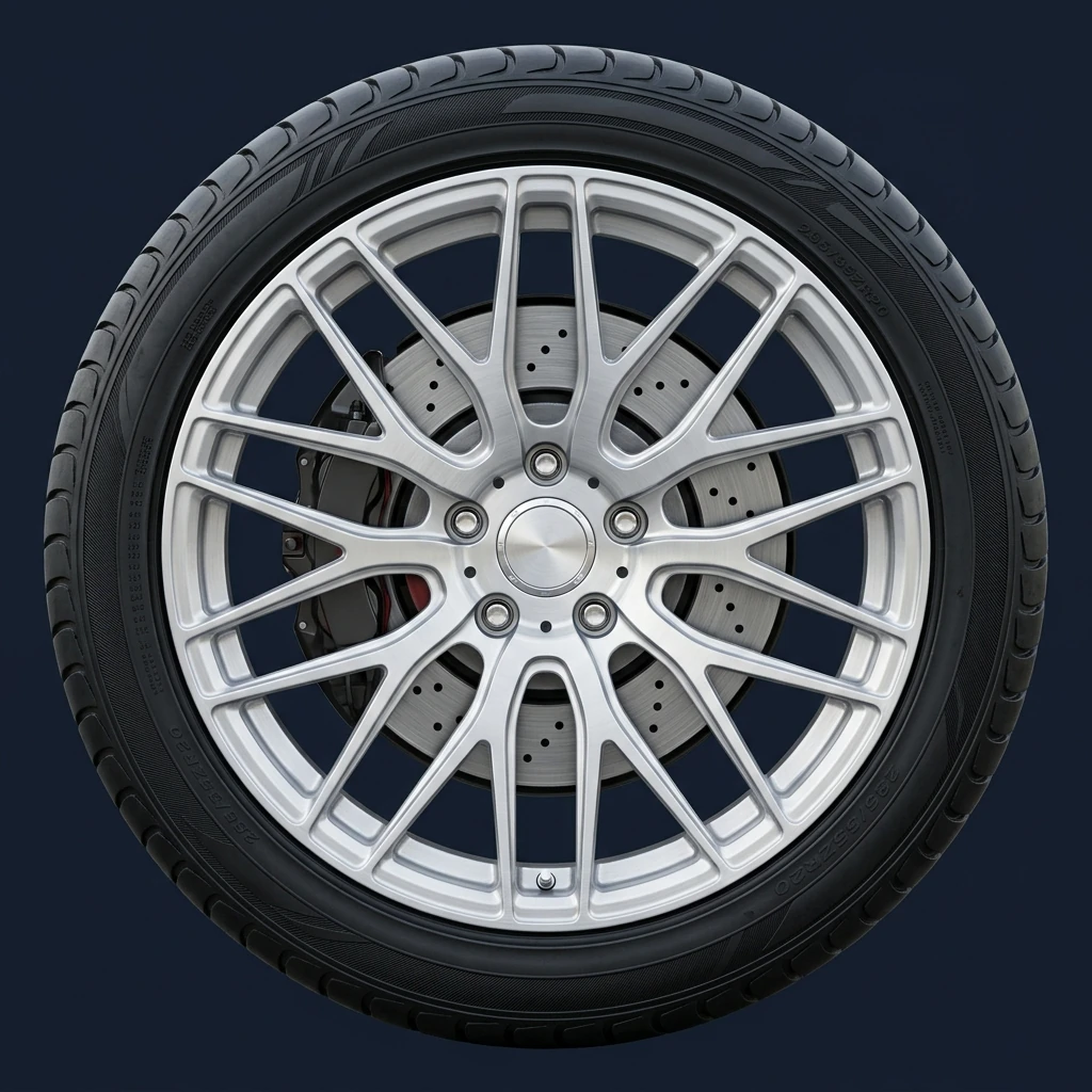 Rolling realistic modern alloy wheel and tire